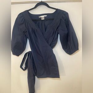 Diane Von Furstenberg Navy Blue Wrap Blouse